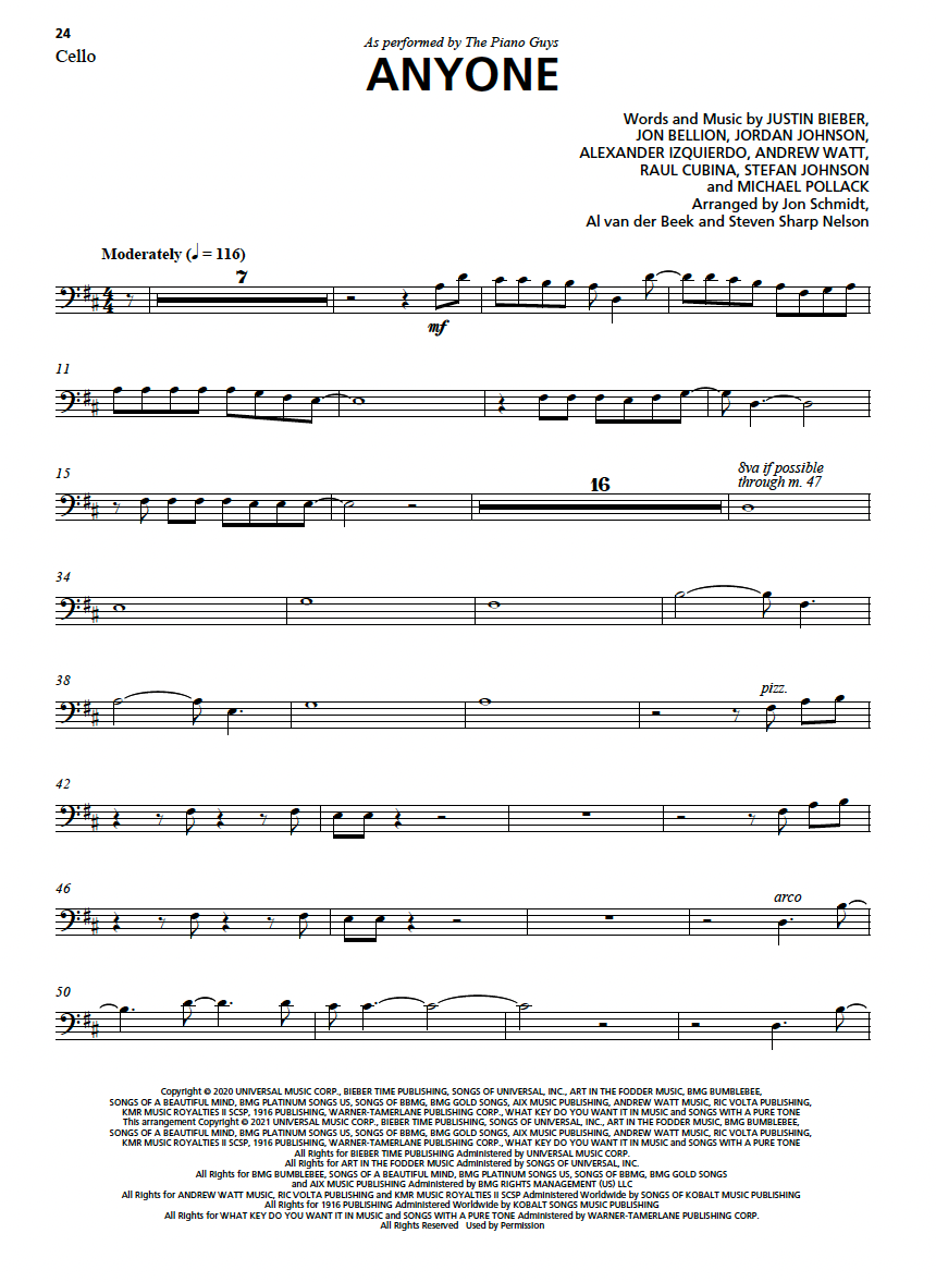 "Anyone" - Sheet Music Single (PDF DOWNLOAD ONLY)