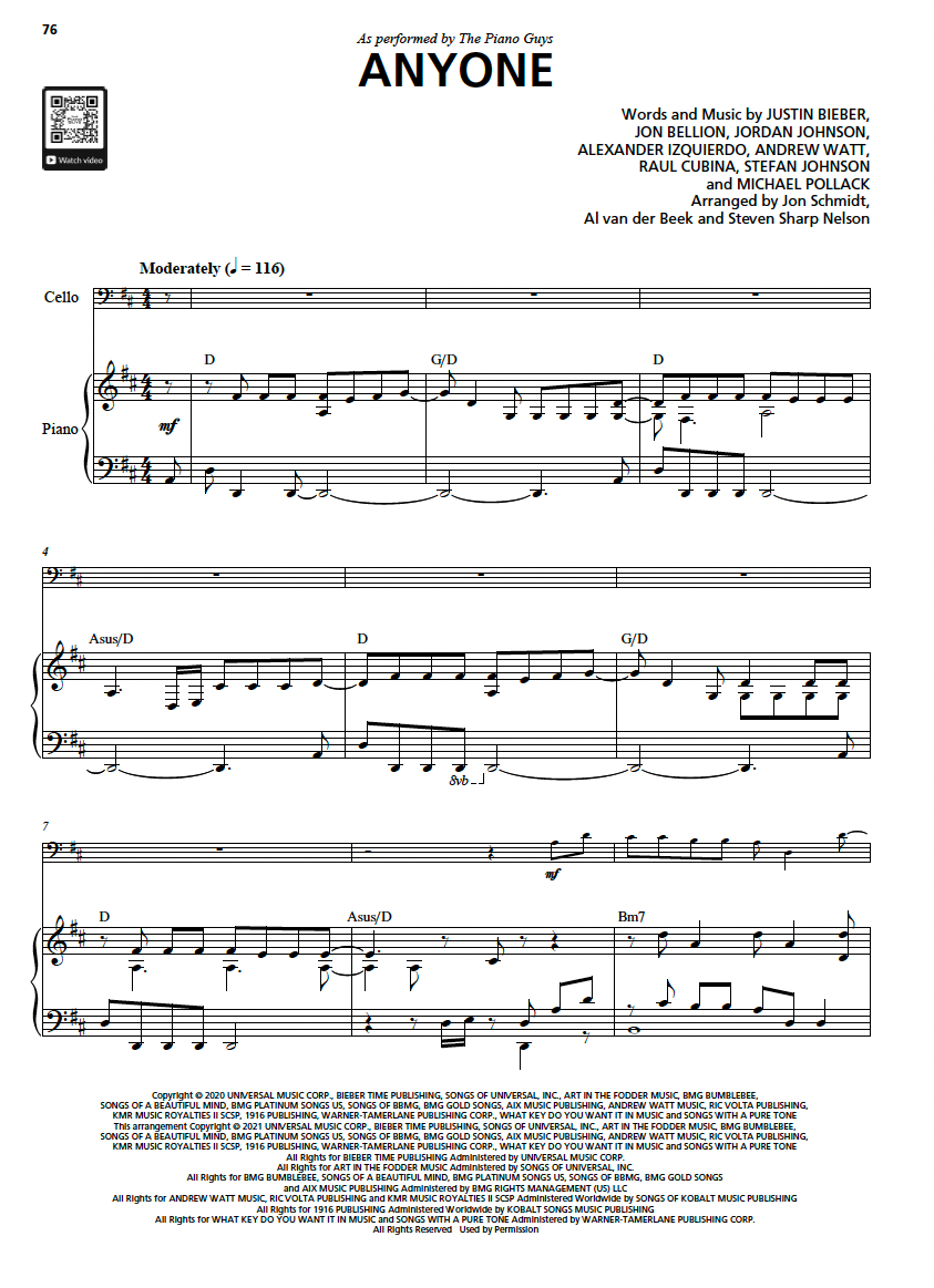 "Anyone" - Sheet Music Single (PDF DOWNLOAD ONLY)