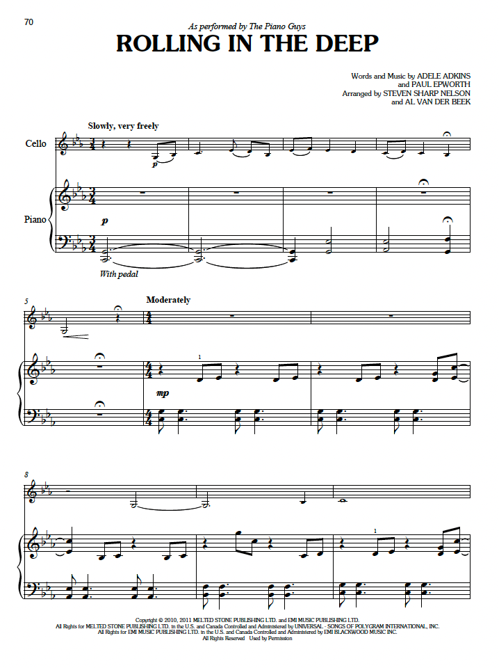 "Rolling In The Deep" - Sheet Music Single (PDF DOWNLOAD ONLY)