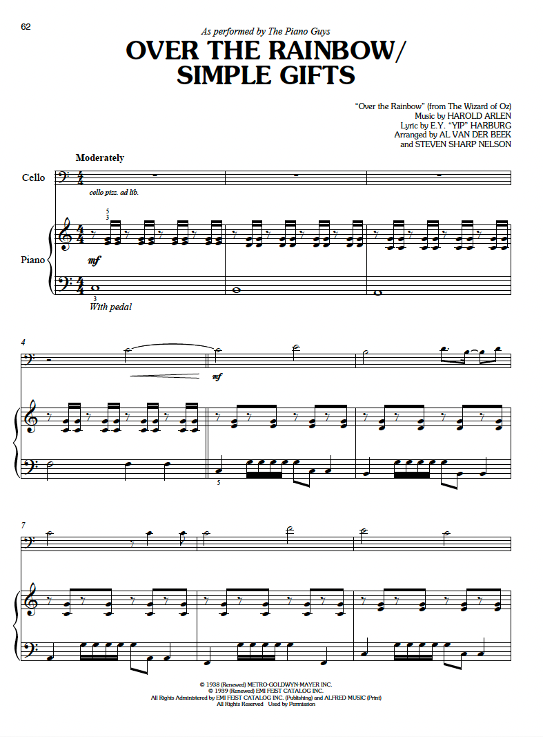 "Over the Rainbow" - Sheet Music Single (PDF DOWNLOAD ONLY)