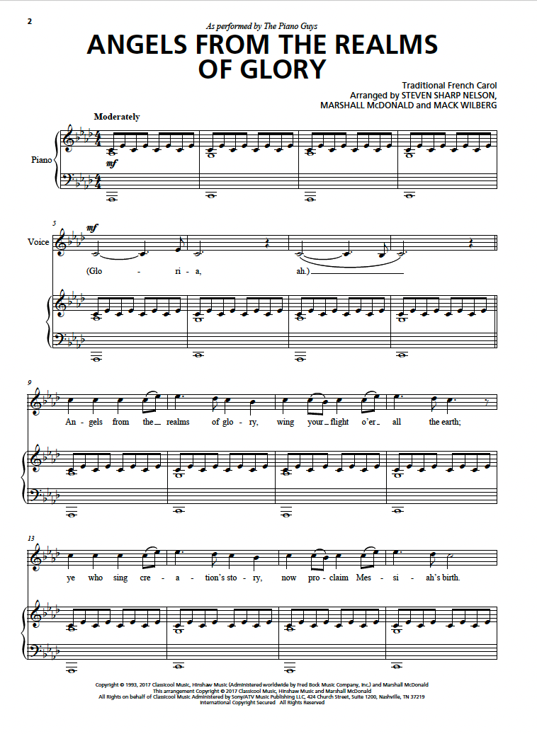 "Angels From The Realms Of Glory" - Sheet Music Single (+Optional Cello) (PDF DOWNLOAD ONLY)