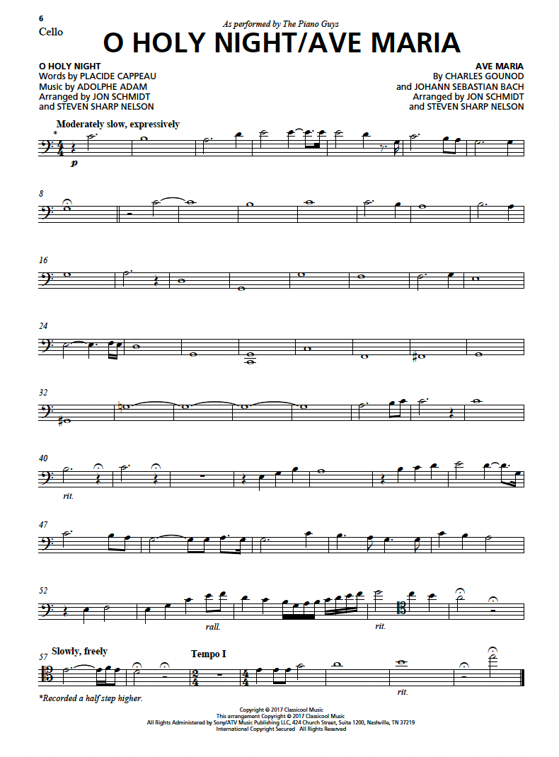"O Holy Night/Ave Maria" - Sheet Music Single (+Optional Cello) (PDF DOWNLOAD ONLY)
