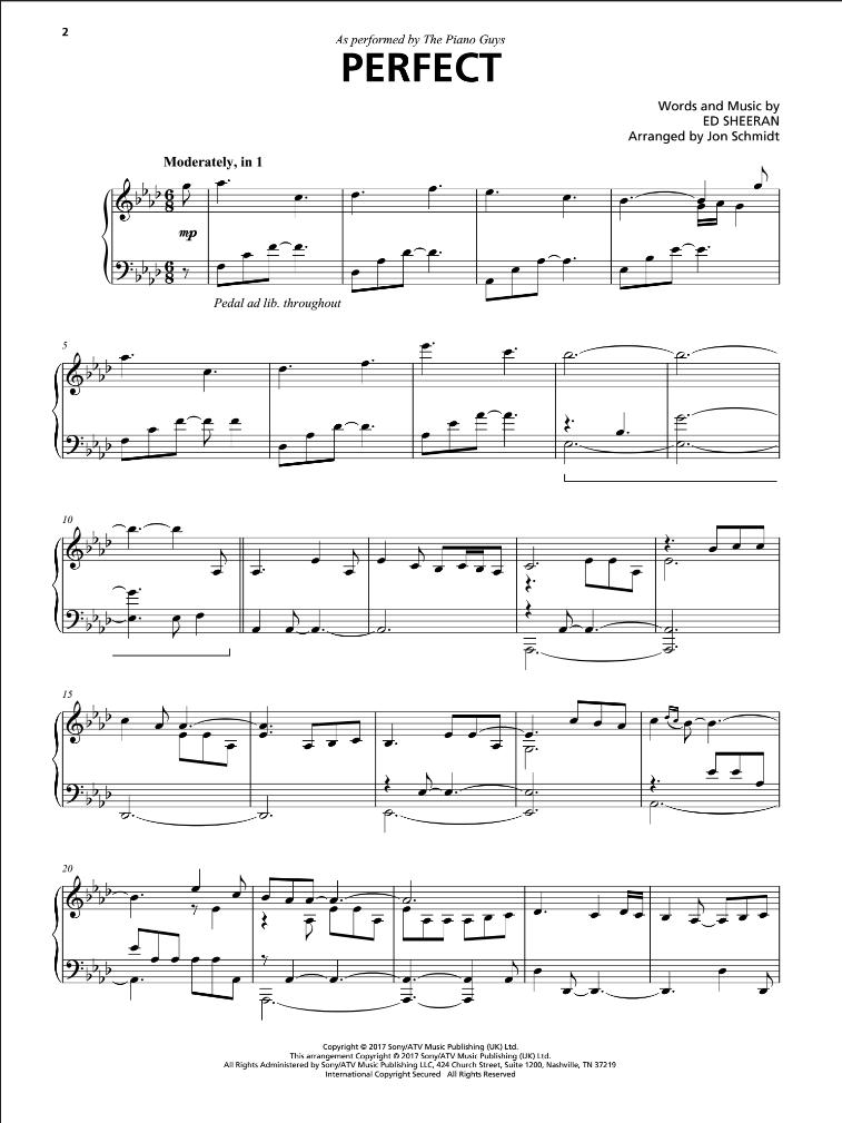 "Perfect" - Sheet Music Single (PDF DOWNLOAD ONLY)