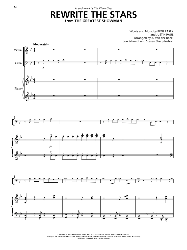 "Rewrite The Stars" - Sheet Music Single (PDF DOWNLOAD ONLY)