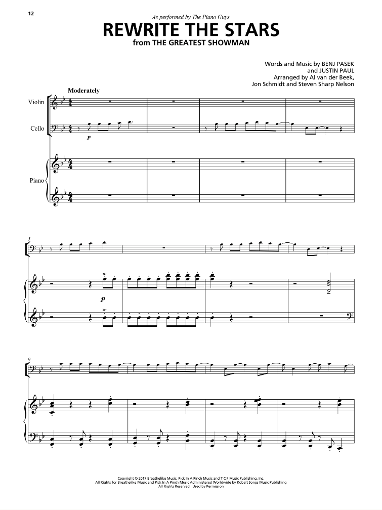 "Rewrite The Stars" Sheet Music Single (PDF DOWNLOAD ONLY) The