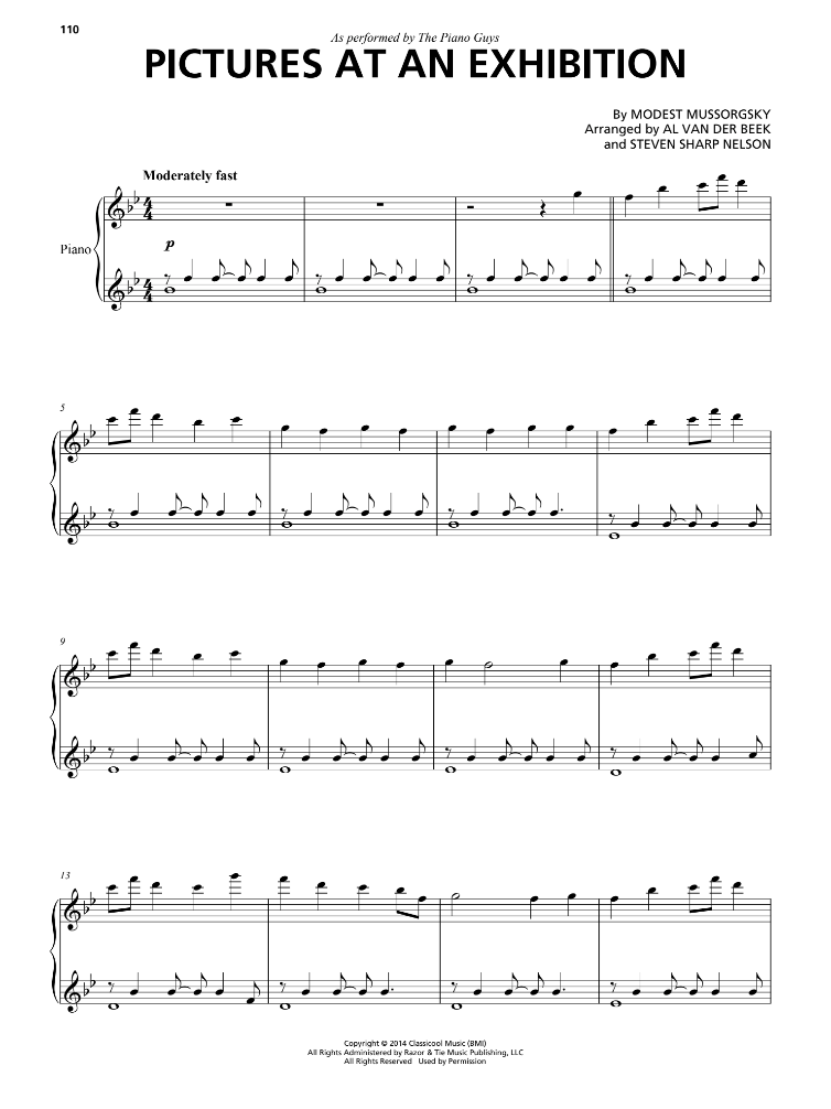 "Pictures At An Exhibition" - Sheet Music Single (PDF DOWNLOAD ONLY)