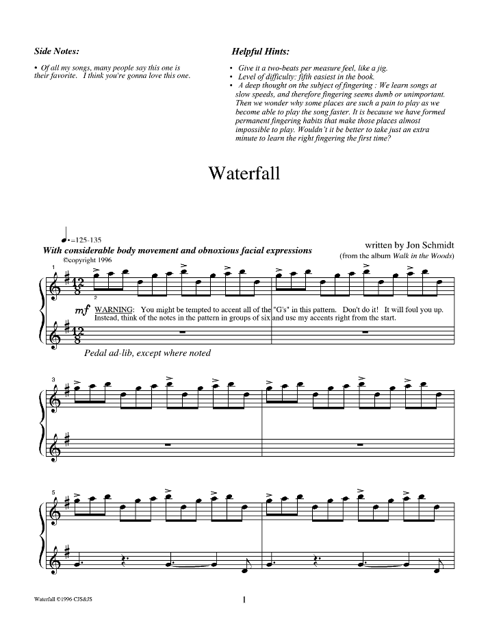 "Waterfall" - Sheet Music Single (PDF DOWNLOAD ONLY)