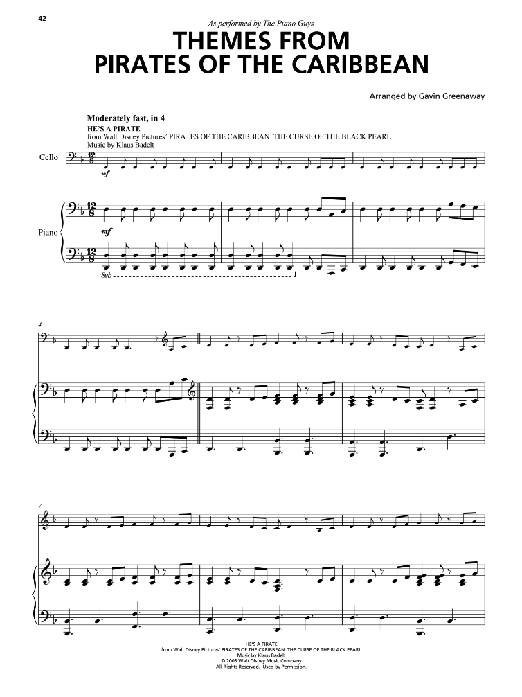 "Themes from Pirates of the Caribbean" - Sheet Music Single (PDF DOWNLOAD ONLY)