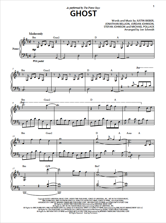 Ghost Piano Solo Sheet Music Digital Download (PDF)